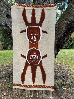 6ft.x 2ft  Vtg.70s RARE Narda Capuyan Handwoven Tribal Wall Hanging.Cream + Rust